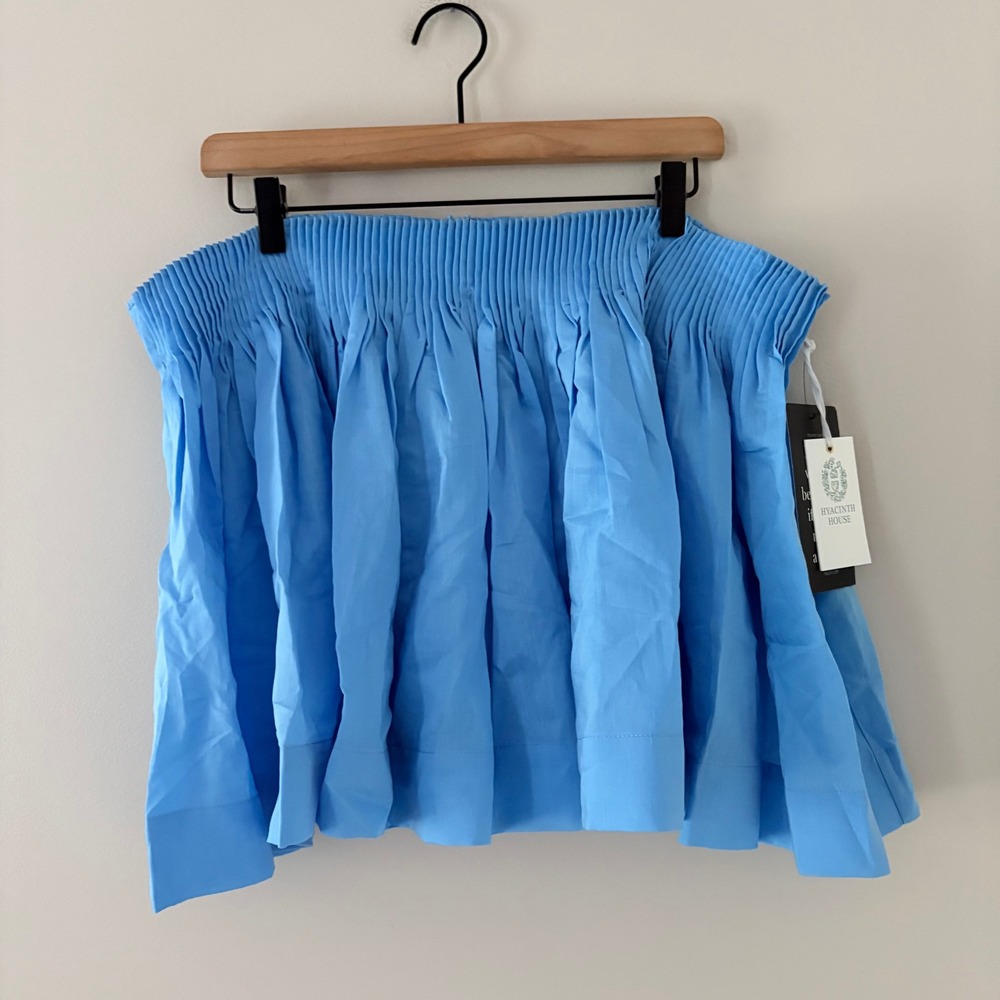 Hyacinth House Skirt Mini Large Blue Pleated Waistband‎ A-Line Cotton Blend